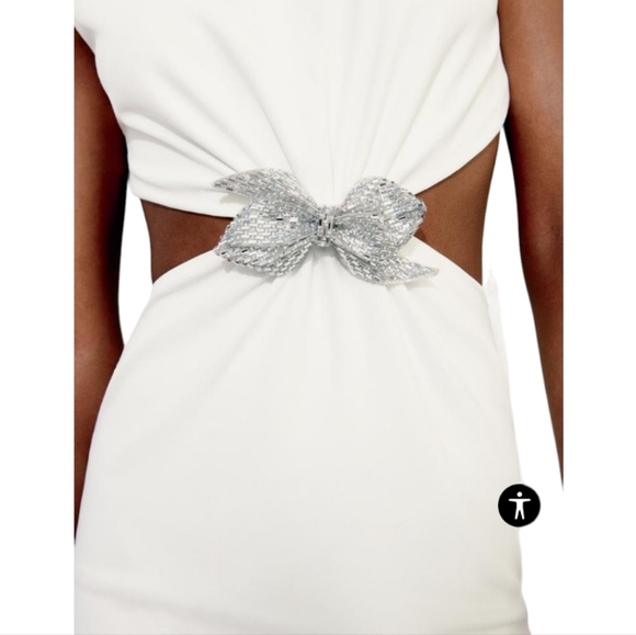 Zara NWT Jewel Bow Open Back Mini Dress in white Size small - Picture 7 of 11